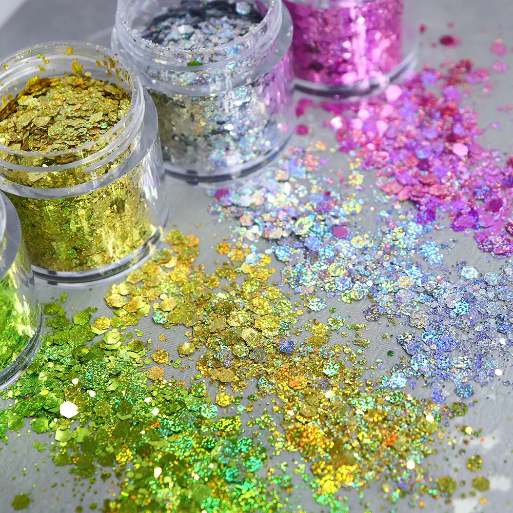 HENGXIN grosir jumlah besar 10ML Glitter segi enam Laser campuran untuk pengisi Slime DIY Kerajinan Dekorasi seni kuku