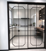 Porte coulissante intérieure en aluminium de style moderne, cloison de séparation à cadre fin, porte sur mesure en grain de bois thermolaqué fabriquée en usine