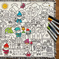 Manta de Franela Suave para Niños, Lavable, Reutilizable, con Diseño de Animales del Bosque, para Colorear y Pintar, Regalo para el Hogar Infantil
