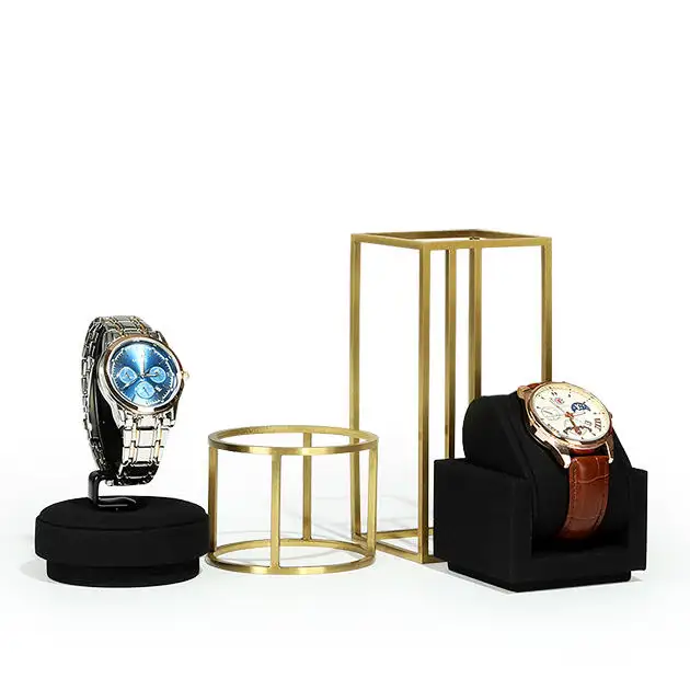 Estante de lujo para reloj de pulsera, soporte de exhibición negro, conjunto de soporte de Metal de ante para joyería, armario, escaparate