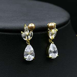 HIBRIDE nuova dichiarazione perla AAA CZ zircone orecchini di perle con ciondolo collana con ciondolo Set di gioielli per matrimonio donne ragazze regalo - Product Image 3