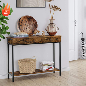 Meubles de salon industriel, couloir marron, cadre en <span class=keywords><strong>acier</strong></span>, Table de <span class=keywords><strong>Console</strong></span> en <span class=keywords><strong>bois</strong></span> moderne avec 2 tiroirs - Product Image 1