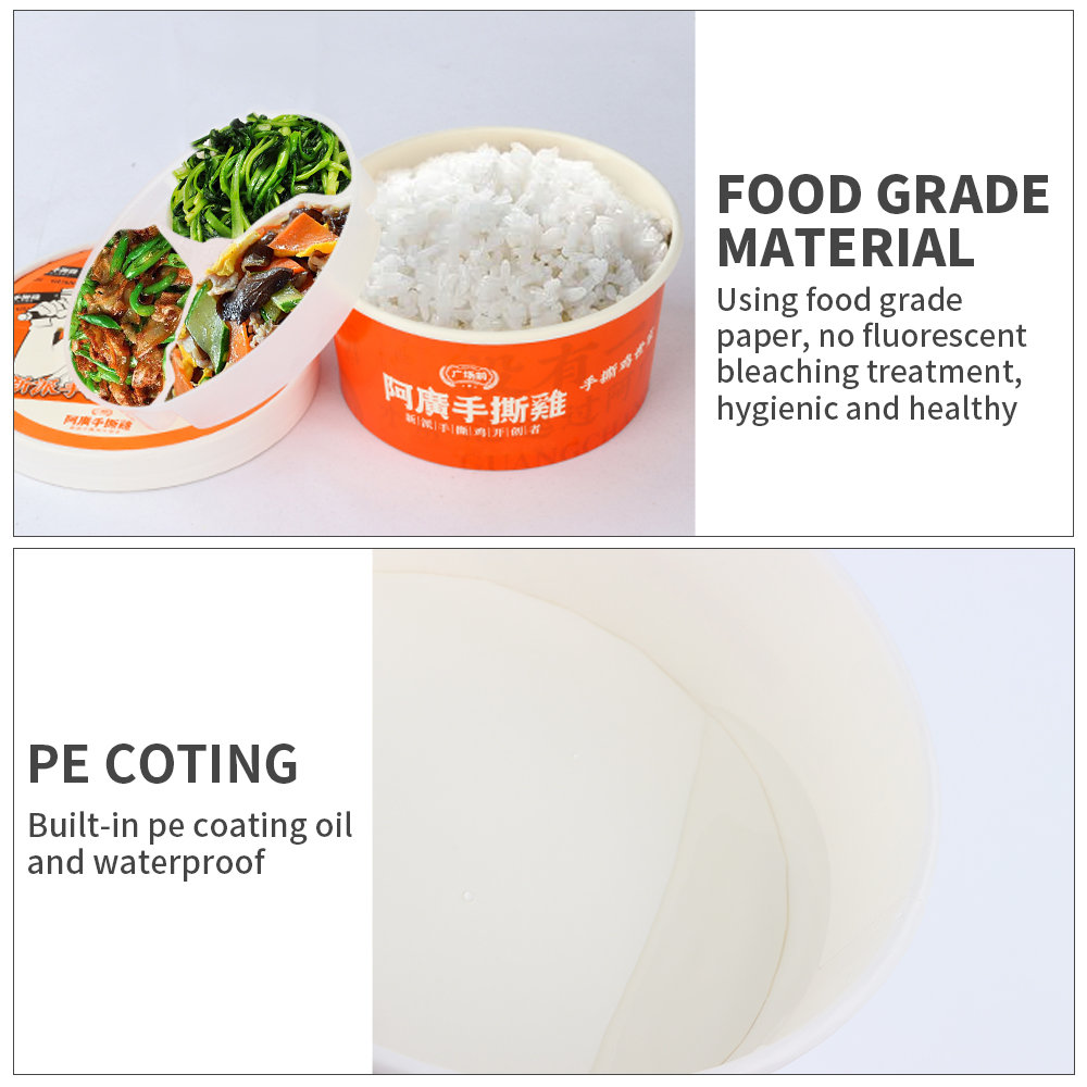 Disposable biodegradable paper take out packaging bowl round salad takeaway container bowl with lid