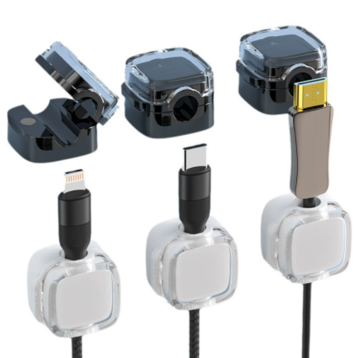 3PCS Magnetic Desktop Cable Organizer - Data and Charging Cable Holder with Wall-Mounted Clip for Bedside