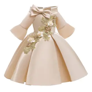 003s Children Latest Fashion Dress Designs Little Princess Flower Girl Long Sleeves Pageant Dress