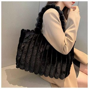 Bolso de Hombro Tote Casual de Felpa para Mujer con Cierre, Gran Capacidad, Forro de Poliéster a Rayas Multicolor, Estilo Elegante y Moderno - Product Image 6