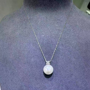 Collar de Perlas de Agua Dulce Redondas Naturales de Zhuji de 12-13 mm con Colgante de Plata de Ley, Accesorio de Lujo Ligero para Mujer - Product Image 3