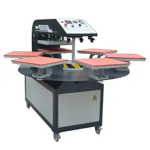 Machine d'estampage à chaud rotative pneumatique à 6 palettes pour vêtements d'enfants et adultes t-shirt /polo t-shirt/pull machine de presse à chaud