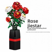 Blok Bangunan Buket Mawar Plastik ABS Kreatif, Mainan DIY Model Bunga, Tema Hewan & Alam, Dekorasi Meja untuk Usia 14+