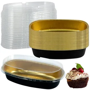 Mini Loaf Pans With Lids 350ml Aluminum Foil Cake Container Heat Resistant Mini Cake Pans Oval Cupcake Baking Cups