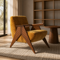 Fauteuil de salon individuel, design espagnol, style rétro du milieu du siècle, en velours, pieds en bois massif, doux et résistant, pour salon, hôtel