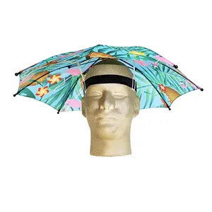 定制标志印花帽子伞头型紫外线顶篷伞钓鱼徒步旅行使用免提帽子伞