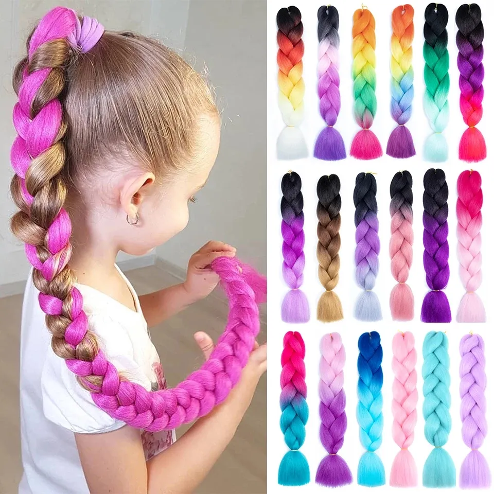 100g synthetische Jumbo Box Zöpfe Expression Hook Crochet Haar verlängerung für Kinder Frauen Pre Stretched Yaki Ombre