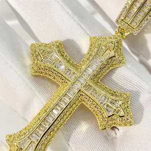 个性化18k镀铂莫桑钻石嘻哈十字925银吊坠适合珠宝制作
