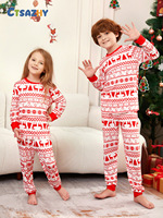 Famille noël pyjamas ensemble col rond imprimé haut Santa cerf à manches longues vêtements de nuit pour femmes goutte tricoté été automne printemps
