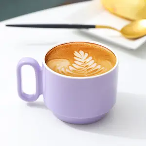 Tazza di tè in ceramica da 300ml tazza tazza da tè in ceramica di colore viola con Design speciale in stile nordico