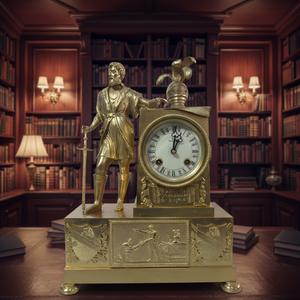 นาฬิกาตั้งโต๊ะแบบกลไก รูปปั้นอาคิลส์ สไตล์ฝรั่งเศสโบราณ ทำจากทองเหลืองแท้ ชุบทอง 24K - Product Image 3