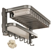 Porte-serviettes en alliage d'aluminium avec panier fileté, fixation à quatre ventouses, sans perçage, double pliage, pour serviettes de bain et rangement de produits de toilette