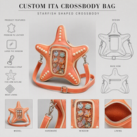 Sac à bandoulière Ita personnalisé en cuir PU corail en forme d'étoile de mer avec grande fenêtre en PVC, fabrication d'échantillons OEM ODM