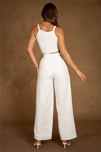 Oem produttore personalizzato di alta qualità Casual a vita alta tasche laterali bianche plissettate <span class=keywords><strong>pantaloni</strong></span> <span class=keywords><strong>larghi</strong></span> <span class=keywords><strong>pantaloni</strong></span> per le donne - Product Image 6