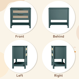 Rattan Nightstand With 2 <b>Drawers</b> <b>Storage</b> Shelf Boho Bedside Table For Bedroom - Product Image 3