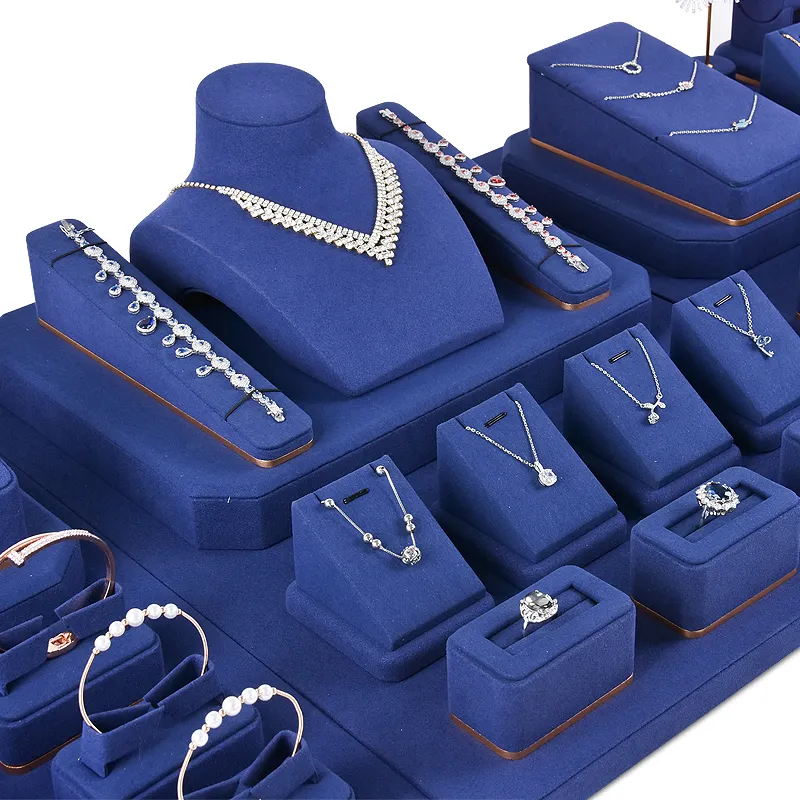 Jinsky, дизайнерская роскошная классическая Подставка для ювелирных изделий с синим бархатом, подставка для сережек, колье, ювелирный набор