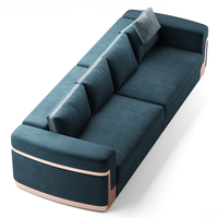 Sofá Doble Azul de Cuero, Diseño Italiano, Muebles para Sala de Estar, Conjunto de Sofá y Sillón