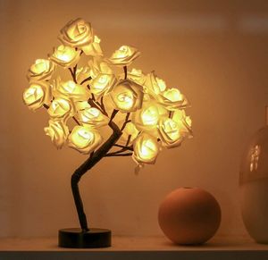 50cm scrivania Bonsai albero luce con 24 Led USB a batteria artificiale supporto fata Rose Led luce albero per la decorazione della stanza - Product Image 1