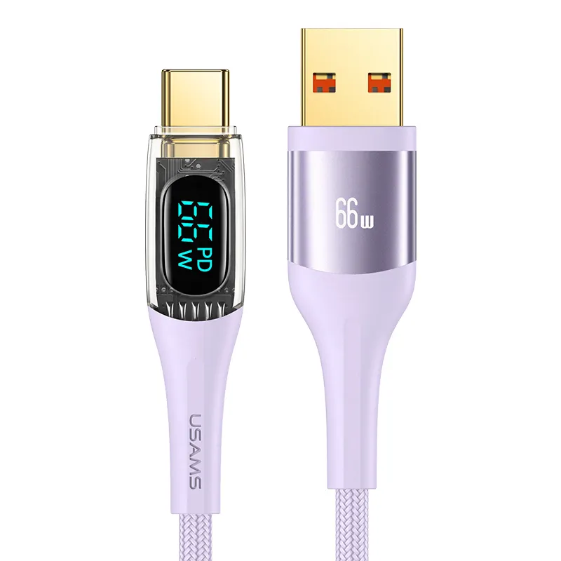 USAMS 2022 tendencia cargador de batería de Teléfono Cable de datos USB pantalla digital LED PD 20W cable USB de carga rápida