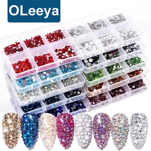 Oleeya Factory Bulk Wholesale Price 1200pcs Mixed 6 Sizes Crystal AB Rhinestones Glass Non Hotfix Nail Rhinestones - Product Image 1