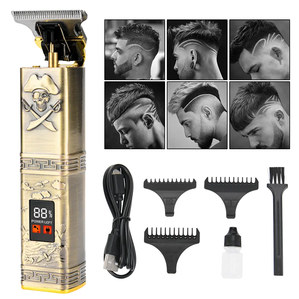 PRITECH Bronze Retro Carving Rechargeable Cordless Zero Gapped Trimmer T9 0mm Hair Clippers Electric Customized Customized Logo