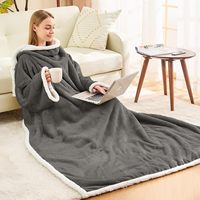 Couverture portable Sherpa avec manches et poches, douce et chaude, pour toutes les saisons, 100% polyester, légère, pour hommes et femmes