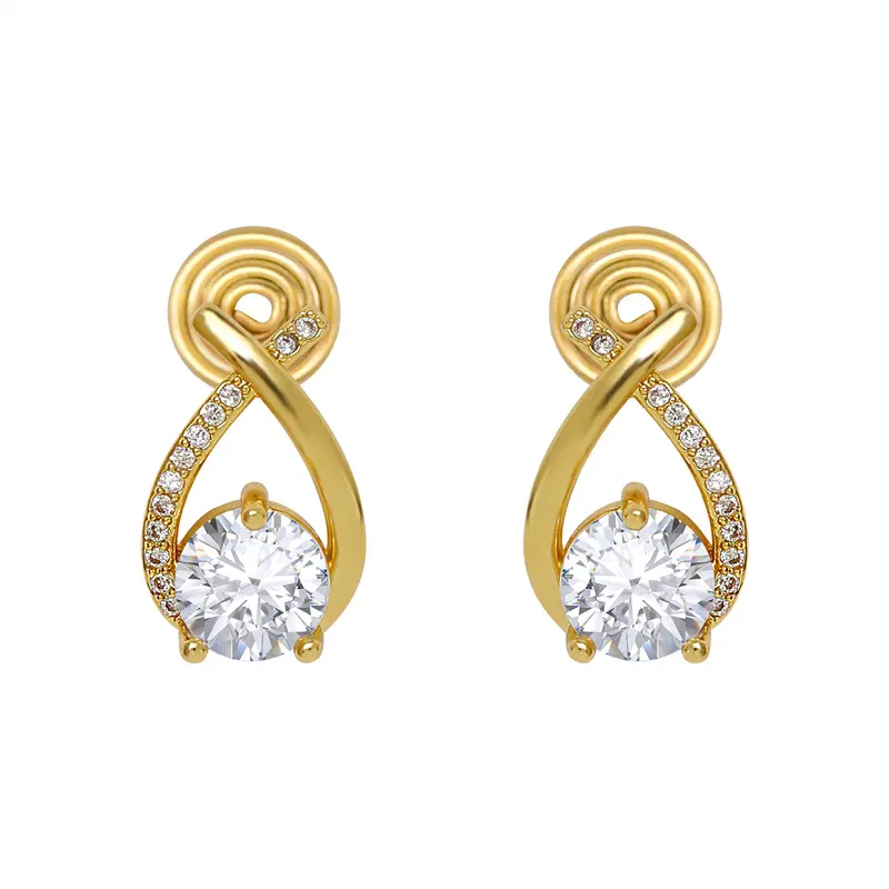 Charm Earrings Gold Plated Twist Hoop Zircon Clip On Earrings For Women Luxury Elegant Accessories Jewelry Wholesale