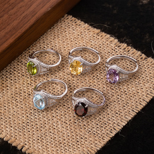 High Quality 8*10mm Yellow Crystal <b>Adjustable</b> <b>Rings</b> Natural Stone 925 Sterling <b>Silver</b> Women's Statement Jewelry Wholesale - Product Image 3