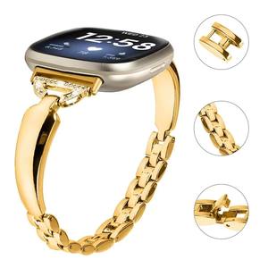 Correa de Metal para Reloj, Correa de Acero Inoxidable con Diamantes para <span class=keywords><strong>Fitbit</strong></span> <span class=keywords><strong>Versa</strong></span> 3/4, para <span class=keywords><strong>Fitbit</strong></span> Sense <span class=keywords><strong>2</strong></span>, Correa de Reloj de Lujo con Hebilla Plegable - Product Image 4