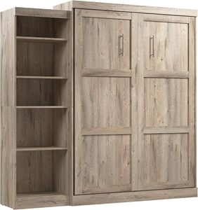 Lit queen escamotable avec étagère, arrangement <span class=keywords><strong>de</strong></span> <span class=keywords><strong>couchage</strong></span> peu encombrant <span class=keywords><strong>de</strong></span> 90 pouces pour chambre polyvalente en brun rustique - Product Image 1