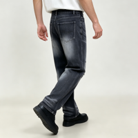 Jean délavé pour homme, coupe droite, effet usé, cinq poches, denim foncé, fabricant OEM personnalisé