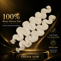 Coloration des pointes d'ongles # Extensions de cheveux blonds ondulés pré-collés 60 U Tips, cheveux vierges Remy avec cuticules, pointe en kératine, vente en gros