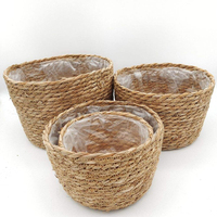 Ensemble de paniers en jonc de mer tressé naturel avec doublure intérieure, support de pot de fleurs emboîtable, panier de rangement pour la décoration intérieure et de jardin