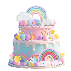 Set de Adornos para Pastel de Flores de Arcoíris, Decoraciones Coloridas para Pastel para Niños, Baby Shower, Fiesta de Cumpleaños - Product Image 5