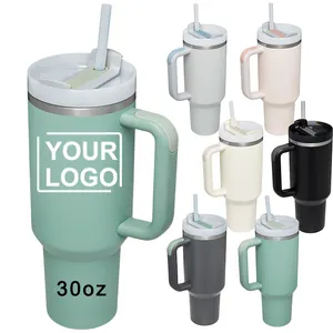 Wholesale Bulk 30oz Double Wall Tumbler 304 Travel Stainless Steel Vacuum Tumblers With Handle And Straw