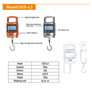 Balance numérique suspendue 50 kg max avec grand écran rétroéclairé de 20 mm, jauge de <span class=keywords><strong>force</strong></span> portable avec crochet en acier pour test de charge - Product Image 3