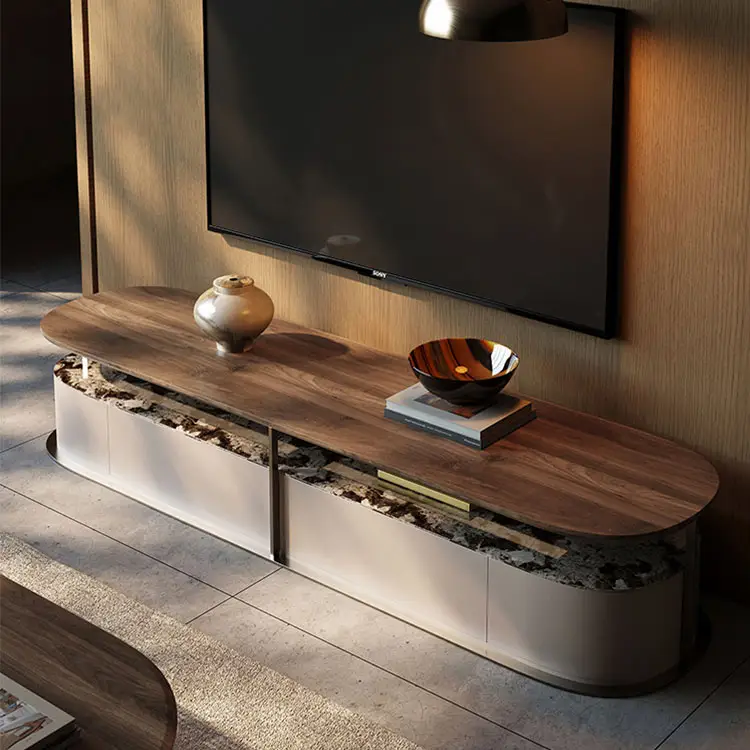 Nordic Light Luxe Tv-Kast Eenvoudige Walnoot Massief Houten Top Tv-Kast Woonkamer Meubels