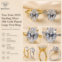 Bague en argent sterling 925 JINSEO avec diamant simulé ovale de 6 carats, plaqué or 18 carats, pour femme, idée cadeau