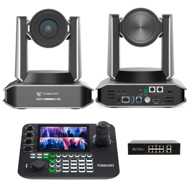 Professional 4K 60fps 30X Zoom NDI PTZ Streaming Camera USB/HD-MI/3G-SDI/POE Conference Camera+Joystick Keyboard Controller