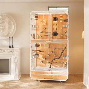 Gabbia per Uccelli da Interno di Lusso Stile Villa in Legno e Acciaio Inossidabile, Grande Gabbia per Pappagalli e Allevamento - Product Image 2