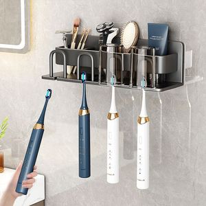 Gun Gray Drill Free <b>Toothbrush</b> <b>Holder</b> Wall Mounted Waterproof Durable for Bathroom Electric <b>Toothbrush</b> Cup Storage Rack - Product Image 3