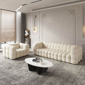 Sofá Moderno Minimalista de Tela Crema en Forma de L, Tapizado con Relleno de Espuma, Muebles para Sala de Estar - Product Image 3