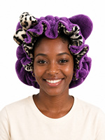 Bonnet de nuit ajustable doublé satin, grande taille 35 cm, en polaire douce pour cheveux bouclés, pour femme, avec nœud décoratif en satin rose