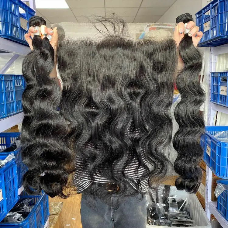 Body wave human hair bundles with lace frontal,Bone straight human hair bundles with closure hair vendor bundles and frontal